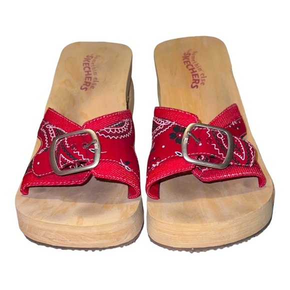 Vintage Y2K SKECHERS Womens  Chunky Platform Open Toe Wedge Sandals Band - Picture 1 of 9